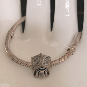 Pandora sterling silver doghouse charm with bright red heart ❤️